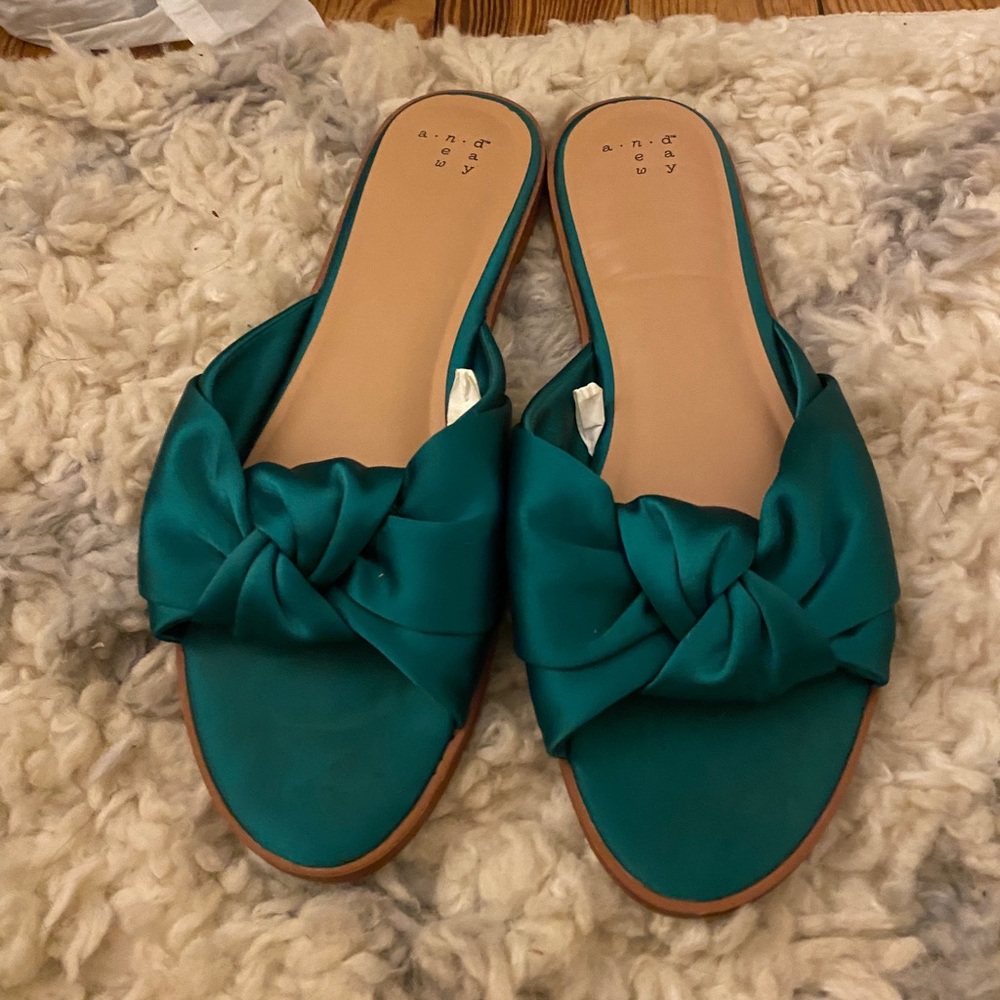 Emerald green satin flats